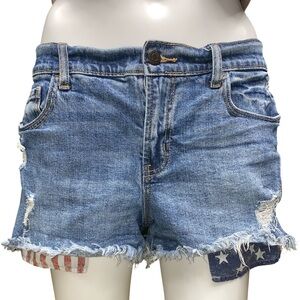 Old Navy Blue Distressed Jean Shorts with Flag Patch